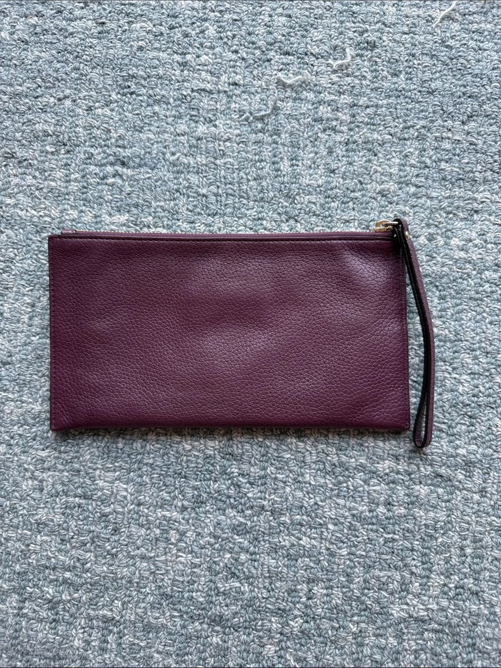 Michael Kors Plum Pebbled Leather Wristlet Clutch with Gold MK Logo
